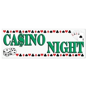 Pack of 12 White and Green Casino Night Sign Banner Decorations 5' x 21 - All