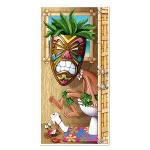 Club Pack of 12 Tropical Luau Themed Tiki Man Restroom Door Cover Party Decorations 5' - All