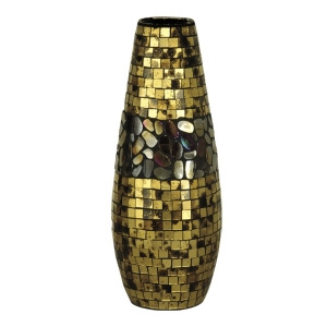 15 Bronze Antique Gold Grande Decorative Hand Set Mosaic Glass Vase - All