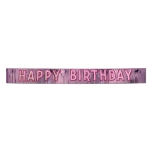 Pack of 6 Metallic Pink and Glittered Silver Happy Birthday Party Banners 9' - All