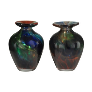 Set of 2 Sapphire Blue and Emerald Green Volcanic Decorative Hand Blown Glass Vases 6 - All