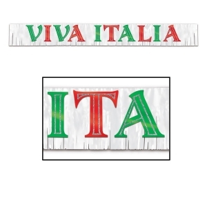 Pack of 6 Silver Red and Green Metallic Viva Italia Party Banners 8' - All