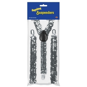 Club Pack of 12 Silver Roaring 20's Themed Adjustable Sequin Suspender Costume Accessories - All