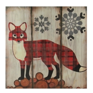 13.75 Alpine Chic Plaid Red Fox on Lumber with Snowflakes Wall Art Plaque - All