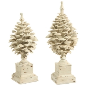 Set of 2 Country Cabin Rustic Glittered Off White Pine Cone Finial Table Top Decorations 15.75 - All