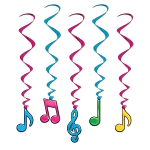 Club Pack of 30 Neon Colors Musical Notes Hanging Whirl Decorations 36 - All