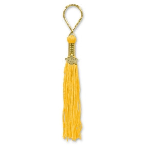 Pack of 6 Golden Yellow Graduation Tassel with Cap Medallion Key Chains 5.5 - All