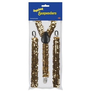 Club Pack of 12 Gold Roaring 20's Themed Adjustable Sequin Suspender Costume Accessories - All