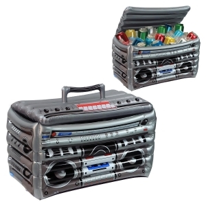 Pack of 6 Gray and Black Inflatable 80's Boom Box Cooler 16 x 24 - All