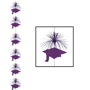 Club Pack of 12 Fun and Festive Purple Grad Cap and Firework Stringer Hanging Decorations 7' - All