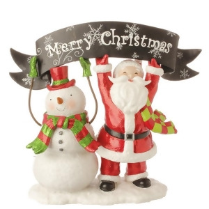 10.5 Red and White Snowman and Santa Claus with Merry Christmas Banner Table Top Decoration - All