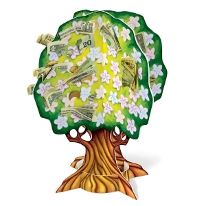 Club Pack of 12 Birthday 3-D Green Money Trees with Pastel Flowers 15 - All