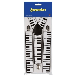 Club Pack of 12 Black and White Piano Keyboard Adjustable Suspender Costume Accessories - All