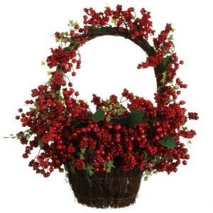22 Country Rustic Red Rosehip Berries and Vines Decorative Christmas Wall Basket - All