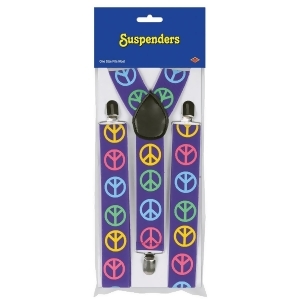 Club Pack of Groovy Multi-Colored Neon Peace Sign Adjustable Suspender Costume Accessories - All