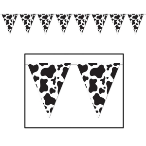 Club Pack of 12 Black and White Cow Print Pennant Hanging Banner Decoration 12' - All