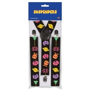 Club Pack of 12 Multi-Colored 80's Pixelated Character Adjustable Suspender Costume Accessories - All