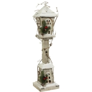 24 Country Cabin White and Brown Distressed Antique Style Lighted Lamp Post Christmas Decoration - All