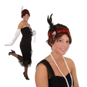 Club Pack of 12 Ruby Red Satin Flapper Headbands with Black Feathers - All