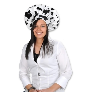 Club Pack of 12 Black and White Cow Spots Print Chef's Toque Hats - All