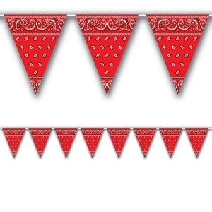 Club Pack of 12 Red Bandana Pennant Hanging Banner Decoration 12' - All
