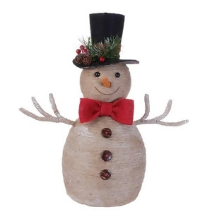 14.5 Country Cabin Burlap Snowman with Top Hat and Scarf Christmas Decoration - All