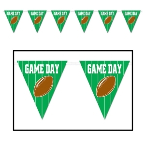 Club Pack of 12 Green White and Brown Football Game Day Giant Pennant Banner Decorations 12' - All