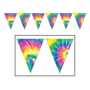 Club Pack of 12 Bright Tie-Dyed Retro 60's Pennant Hanging Banner Party Decorations 12' - All