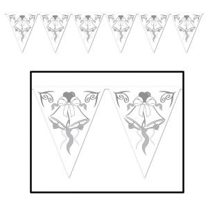 Club Pack of 12 Wedding Bell Silver and White Party Pennant Banner Decorations 12' - All