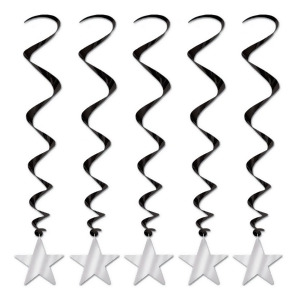 Pack of 30 Metallic Black Silver Star Dizzy Dangler Hanging Party Decorations 36 - All