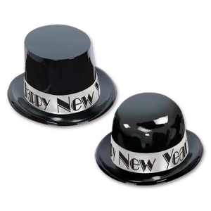 Club Pack of 25 Festive Happy New Years Showtime Silver Derby Party Favor Hats - All