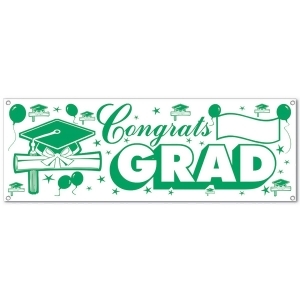 Club Pack of 12 Green and White Congrats Grad Sign Hanging Banners 60 - All