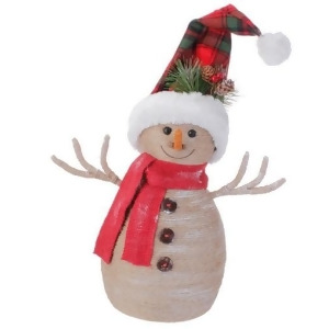 13.25 Country Cabin Burlap Snowman with Plaid Snow Cap and Red Scarf Christmas Decoration - All