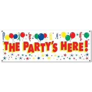 Club Pack of 12 Fun Festive and Colorful The Party's Here Sign Hanging Banners 60 - All