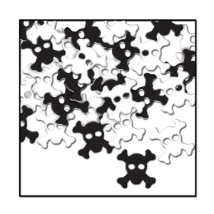 Club Pack of 12 Black and White Skull Crossbones Pirate Celebration Confetti Bags 1 oz. - All