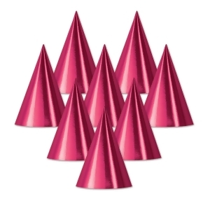 Club Pack of 48 Cerise Pink Fun and Festive Party Foil Cone Hats 6.75 - All