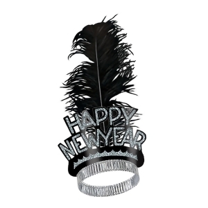 Club Pack of 50 Black and Silver Swing Happy New Years Legacy Party Favor Tiaras - All