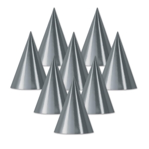 Club Pack of 48 Silver Fun and Festive Party Foil Cone Hats 6.75 - All