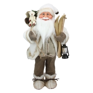 18 Alpine Chic Beige and White Skiing Santa with Gift Bag and Lantern Decorative Christmas Figure - All