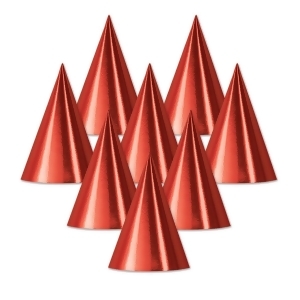 Club Pack of 48 Red Fun and Festive Party Foil Cone Hats 6.75 - All