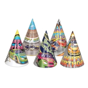 Club Pack of 144 Fast and Speedy Assorted Race Car Birthday Cone Hats 6.5 - All