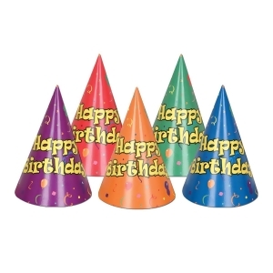 Club Pack of 144 Fun and Festive Assorted Color Balloon and Confetti Birthday Cone Hats 6.5 - All