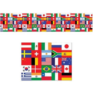 Club Pack of 12 Multi-Colored International Flag Poly Decorating Material 25' - All