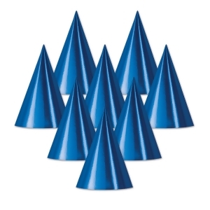Club Pack of 48 Blue Fun and Festive Party Foil Cone Hats 6.75 - All