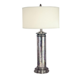 28.5 Pewter Gray and Silver Art Hand Crafted Glass Accent Table Lamp with Crisp White Drum Shade - All