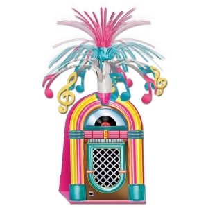 Club Pack of 12 Neon Pink Yellow and Blue Jukebox with Tinsel Music Notes Centerpieces 15 - All