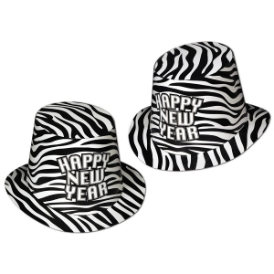 Club Pack of 25 Zebra Print Happy New Years Legacy Party Favor Hats - All