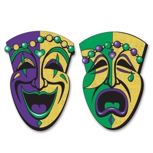 Club Pack of 24 Jumbo Gold Green and Purple Glittered Drama Face Mardi Gras Cutouts 24.5 - All