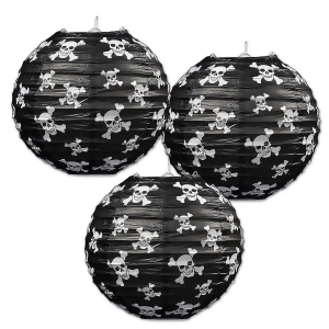 Club Pack of 18 Black and White Skull and Crossbones Pirate Paper Lantern Hanging Decorations 9.5 - All