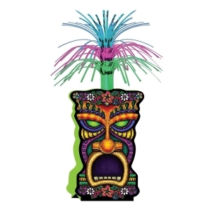 Club Pack of 12 Multi-Colored Tiki with Cascade Tinsel Centerpieces 14 - All